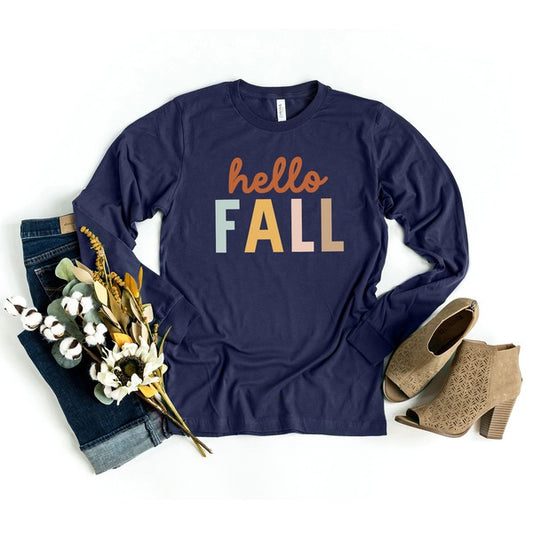 Hello Fall Colorful Long Sleeve Graphic Tee