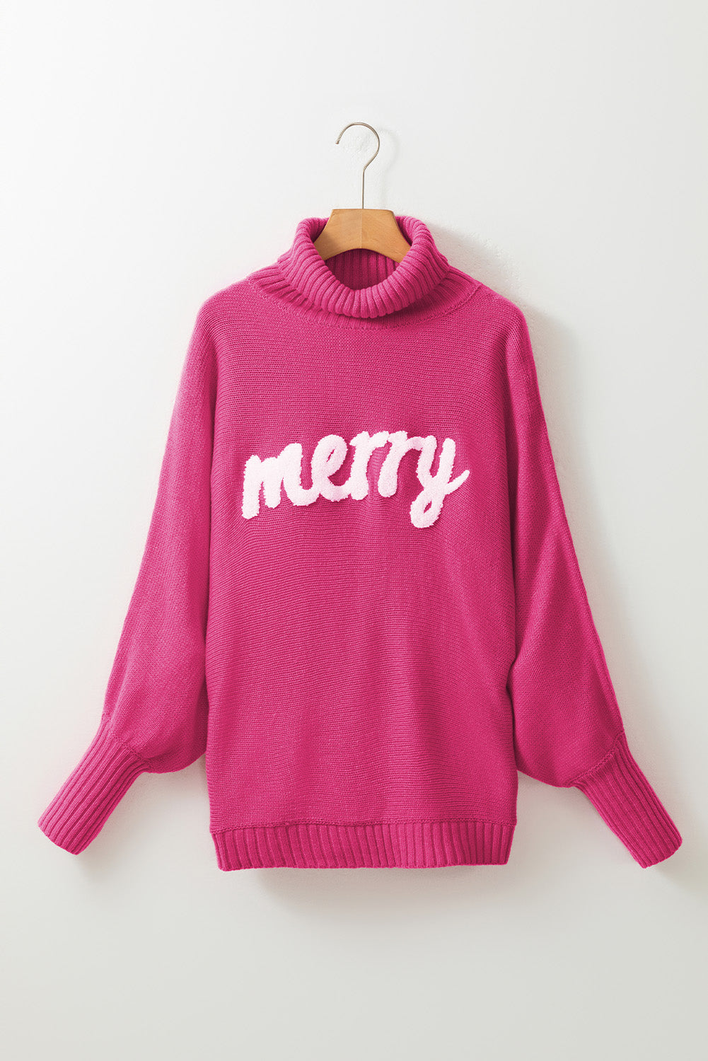 Rose Merry Letter Embroidered High Neck Sweater