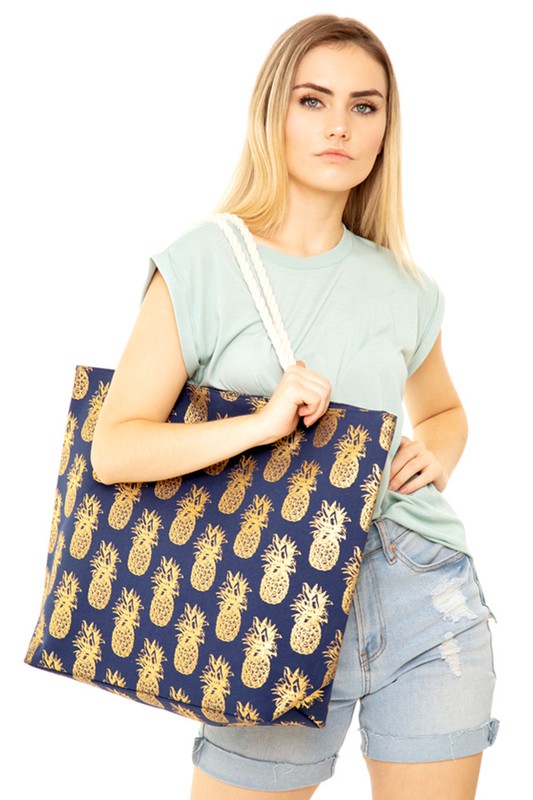 Gold Foil Pineapple Beach Bag