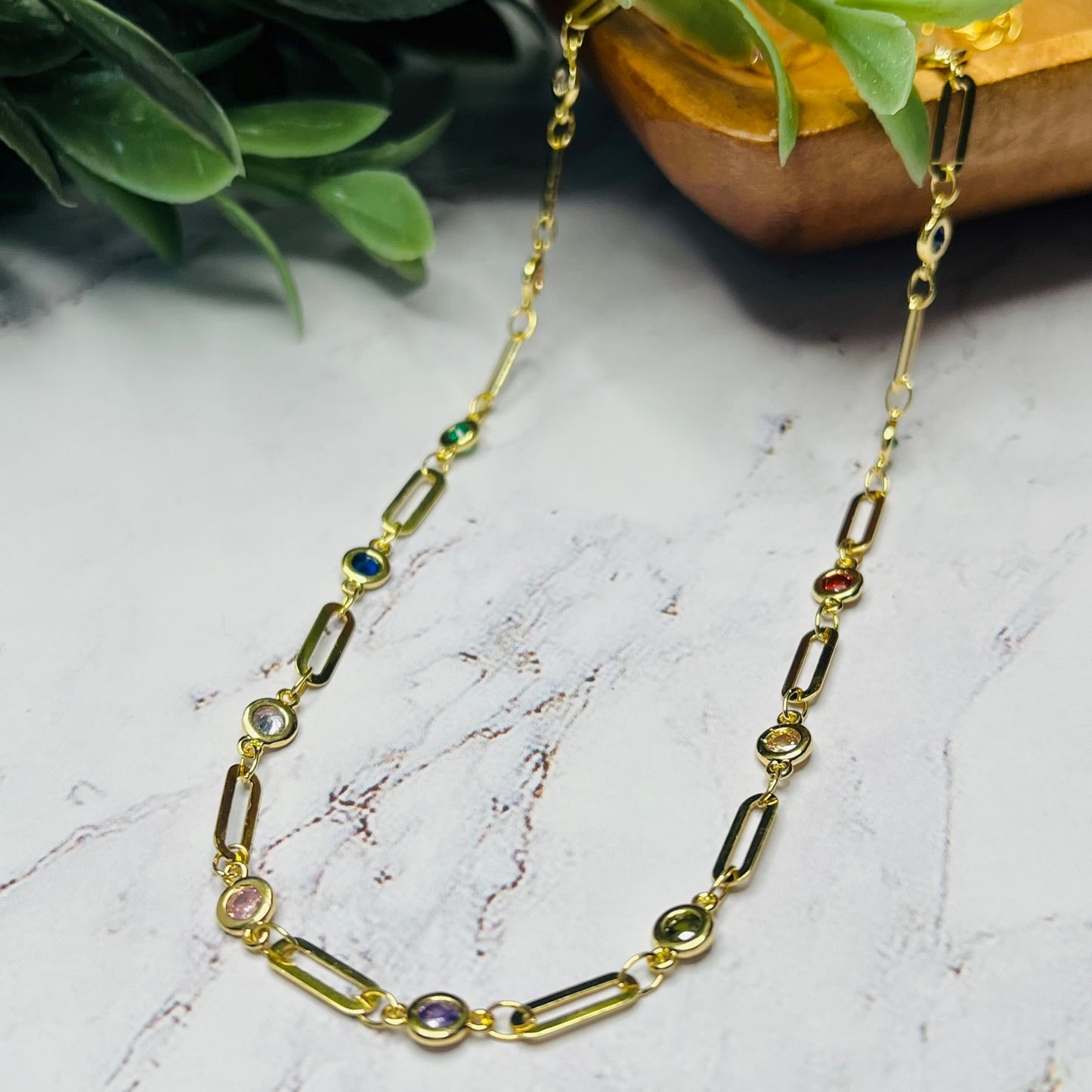 CZ Chain Link Gold Necklace