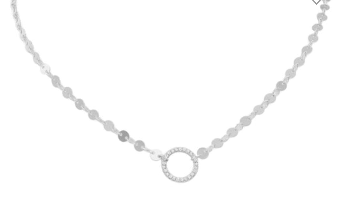 Metal Chain Rhinestone Ring Pendant Necklace